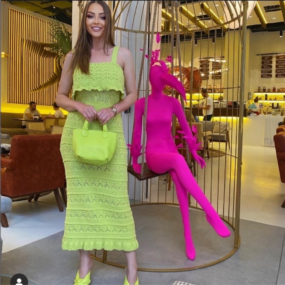 Zara Lime Green Lace Midi Dress
